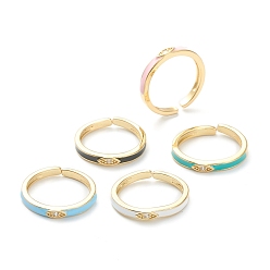 Mixed Color Brass Clear Cubic Zirconia Cuff Rings, Open Rings, Long-Lasting Plated, with Enamel, Real 18K Gold  Plated, Eye, Mixed Color, 2.5mm, Inner Diameter: 16.5mm