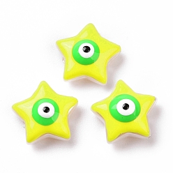 Jaune Perles d'émail, avec abs en plastique imitation perle, étoile avec un mauvais œil, jaune, 14x14x6mm, Trou: 1mm