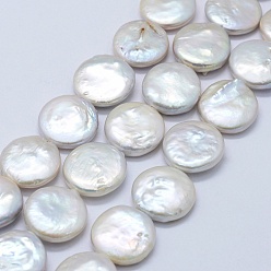 Floral White Natural Baroque Pearl Keshi Pearl Beads Strands, Cultured Freshwater Pearl, Flat Round, Floral White, 15x4~5mm, Hole: 0.5mm, about 25pcs/strand, 15.5 inch