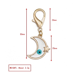 Lune Décorations pendantes en alliage émaillé, avec fermoir pince de homard, lune, 50mm, pendentif: 25 mm