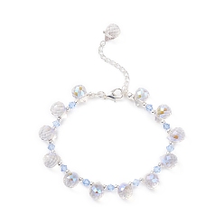 Bleu Bleuet Bracelet en perles de verre en forme de larme de cristal autrichien imitation, 304 bijoux en acier inoxydable pour femmes, bleuet, 7-1/2 pouce (19 cm)