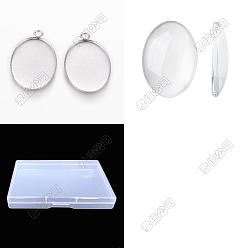 Нержавеющая Сталь Цвет Овальный кулон своими руками поцелуй, в том числе 304 подвеска из нержавеющей стали с кабошоном, Кабошоны из стекла, цвет нержавеющей стали, лоток : 25x18 мм, 29.5x19x1 мм, отверстие : 2.5 мм, 20 шт