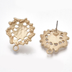 Matte Gold Color Alloy Stud Earring Findings, with Steel Pins and Loop, Matte Gold Color, 22x20mm, Hole: 2mm, Pin: 0.7mm