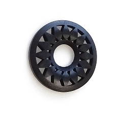 Black Wood Pendants, for Earring Jewelry Making, Donut with Flower, Black, 35mm