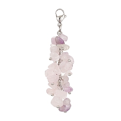 Mixed Stone Natural Rose Quartz & Amethyst Chip Beaded Pendant Decorations, 304 Stainless Steel Lobster Claw Clasps, 66~69mm