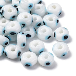 Белый Ручной зло бусины глаз, плоско-круглые, белые, 9~10x6 мм, отверстие : 3 мм