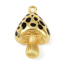 Черный Латунь эмаль подвески, грибное очарование, без свинца и без кадмия, реальный 18 k позолоченный, долговечный, стойки покрытие, чёрные, 24x15.5x8.5 мм, отверстие : 1.8 мм