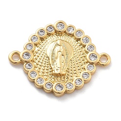 Настоящее золото 18K Стойка покрытие латунь микропаве прозрачный кубический цирконий религия дева мария соединительные подвески, долговечный, без свинца, без кадмии и без никеля, реальный 18 k позолоченный, 20.5x16x2 мм, отверстие : 1.2 мм
