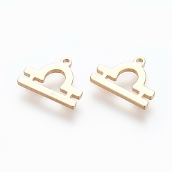Libra 304 Stainless Steel Charms, Constellation/Zodiac Sign, Real 18K Gold Plated, Libra, 8.3x10.7x1mm, Hole: 0.8mm