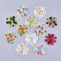 Mixed Color Computerized Embroidery Cloth Iron On/Sew On Patches, Costume Accessories, Appliques, Flower, Mixed Color, 40.5x37x1.5mm, about 12colors, 1color/10pcs, 120pcs/bag