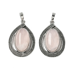 Розовый Кварц Природного розового кварца подвески, подвески из сплава, без свинца и без кадмия, старинное серебро и платина, 30x20.5x7 мм, отверстие : 7x4 мм