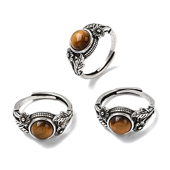 Тигровый глаз Натуральный тигровый глаз кольца палец, с латунной фурнитурой , античное серебро, 11 мм, внутренний диаметр: 18~19 мм