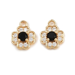 Черный Латунные микро проложить кубического циркония подвески, клевер амулеты, реальный 18 k позолоченный, чёрные, 9.5x7.5x3 мм, отверстие : 1 мм