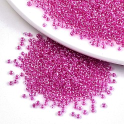 Medium Violet Red 8/0 Glass Seed Beads, Inside Colours, Round Hole, Round, Transparent Colours Rainbow, Medium Violet Red, 8/0, 3~4x2~3mm, Hole: 0.8mm, about 15000pcs/bag