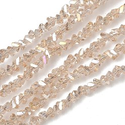 Персиковый Слойка Гальванизируйте прозрачное стекло бисер нитей, треугольные, граненые, AB цвет, розовые, 3x2x2 мм, отверстие : 0.7 мм, около 135 шт / нитка, 9.21'' (23.4 см)