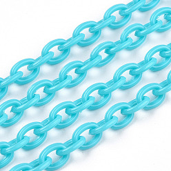 Deep Sky Blue ABS Plastic Cable Chains, Oval, Deep Sky Blue, 14.96 inch~15.35 inch(38~39cm), 5.5~6mm