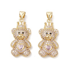 Pink Латунные микро проложить кубического циркония подвески, реальный 16 k позолоченный, нести прелести, розовые, 25x12.5x5 мм, отверстие : 5x3.5 мм.