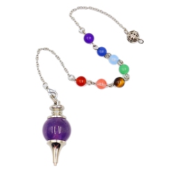 Amethyst Natural Amethyst Sphere Dowsing Pendulums, with Mxed Stone beads Chains, Detachable Round Charm, Cone, 180mm
