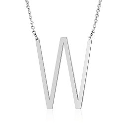 Letter W 201 Stainless Steel Initial Pendants Necklaces, with Cable Chains, Letter, Letter.W, 17.3~18.3 inch(44~46.5cm)x1.5mm, LetterW: 37x30x1mm