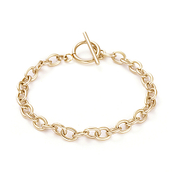 Golden Unisex 304 Stainless Steel Cable Chain Bracelets, with Toggle Clasps, Golden, 7-5/8 inch(19.4cm), 5mm