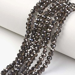 Coconut Brown Electroplate Transparent Glass Beads Strands, Half Black Plated, Faceted, Rondelle, Coconut Brown, 3x2mm, Hole: 0.8mm, about 150~155pcs/strand, 15~16 inch(38~40cm)