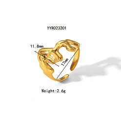 Настоящее золото 18K Нерегулярные кованые 304 открытые манжетные кольца из нержавеющей стали, летний пляж, нет выцветания, реальный 18 k позолоченный, внутренний диаметр: 17 мм