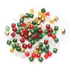 Mixed Color Transparent & Opaque Glass Beads, Faceted, Square, Mixed Color, 4mm, 200pcs/bag
