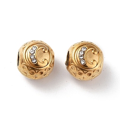 Letter C 304 Stainless Steel Rhinestone European Beads, Round Large Hole Beads, Real 18K Gold Plated, Round with Letter, Letter C, 11x10mm, Hole: 4mm