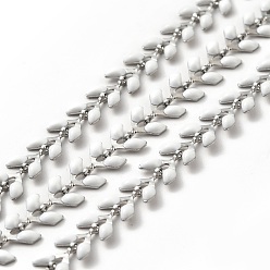 White 304 Stainless Steel Cobs Chains, with Enamel, Soldered, with Spool, White, 6x1.5~2mm