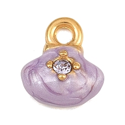 Orquídea Media 304 colgantes de esmalte de acero inoxidable, encantos de forma de concha, con diamante de imitación, revestimiento de iones (ip), real 18 k chapado en oro, medio de la orquídea, 11x9.5x4.5 mm, agujero: 1.6 mm