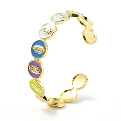 Colorful Flat Round with Jesus Christ Enamel Cuff Bangle, Real 18K Gold Plated Brass Open Bangle for Religion, Cadmium Free & Lead Free, Colorful, Inner Diameter: 2-1/4 inch(5.6cm)