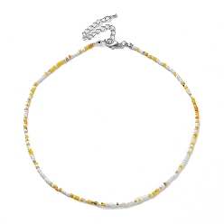 Yellow Glass Beaded Necklace, with Alloy Clasps, Yellow, 16.10 inch(40.9cm)