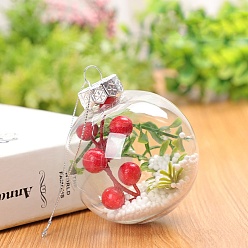 Clear Transparent Plastic Fillable Ball Pendants Decorations, with Red Fruit inside, Christmas Tree Hanging Ornament, Clear, 60mm