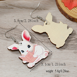 Белый Милые деревянные серьги-подвески в виде кролика на пасху, белые, 58x31 мм
