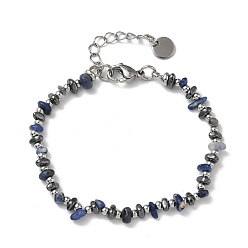 Содалитовое Браслет из бусин из натурального содалита и немагнитного синтетического гематита для женщин, с 201 нержавеющей сталью и 304 фурнитурой из нержавеющей стали, бусина : 3 мм и 3~3.5x3~7x3~7 мм, 7-1/4 дюйм (18.4 см)