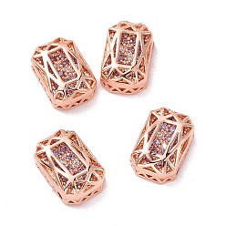 Lilac Eco-friendly Brass Micro Pave Cubic Zirconia Multi-strand Links, Rack Plating, Cadmium Free & Lead Free, Rectangle Octagon, Rose Gold, Lilac, 12x8x5mm, Hole: 1.2mm