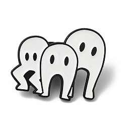 White Halloween Funny Ghost Enamel Pins, Black Alloy Brooch for Backpack Clothes, White, 24.5x29x1.5mm