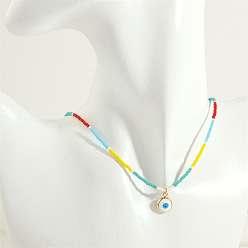 NE1798-yellow green red blue models Bohemian Colorful Rice Bead Necklace - Simple, Sweet, Cool, Devil Eye Pendant