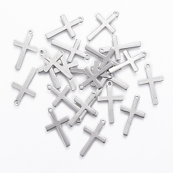Stainless Steel Color 201 Stainless Steel Pendants, Cross, Stainless Steel Color, 20.5x12x0.8mm, Hole: 1.5mm