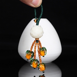 Teal Lampwork Pendant Decorations, Lucky Persimmon Tassel Hanging Ornament, Teal, 150mm