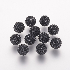 Jet Polymer Clay Rhinestone Beads, Grade A, Round, Pave Disco Ball Beads, Jet, 8x7.5mm, Hole: 1.5~1.8mm