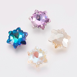 Mixed Color K9 Glass Rhinestone Pendants, Imitation Austrian Crystal, Faceted, Snowflake, Mixed Color, 14x7mm, Hole: 1.6mm