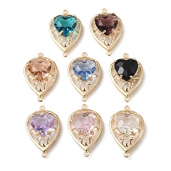 Mixed Color Brass K9 Glass Connector Charms, Light Gold Tone Teardrop Links, Mixed Color, 28x17x8mm, Hole: 1.4mm