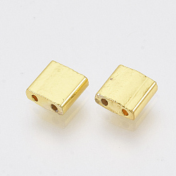 Golden Plated Electroplate Glass Seed Beads, 2-Hole, Rectangle, Golden Plated, 5x4.5~5.5x2~2.5mm, Hole: 0.5~0.8mm