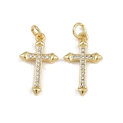 Золотой Латунные микро проложить кубического циркония подвески, крестик, золотые, 21x13x2 мм, отверстие : 3 мм