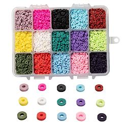 Mixed Color 15 Colors Eco-Friendly Handmade Polymer Clay Beads, Disc/Flat Round, Heishi Beads, Mixed Color, 4~5x1mm, Hole: 1mm, about 380~400pcs/color, 5700~6000pcs/box