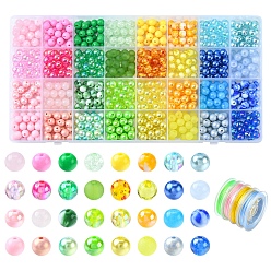 Mixed Color DIY Candy Color Bracelet Making Kit, Including Acrylic Round & ABS Imitation Pearl Beads, Elastic Crystal String, Mixed Color, Beads: 800Pcs/set