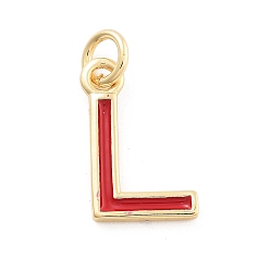 Letter L Стойки обшивки латунные подвески, с эмалью и кольцом для прыжков, без кадмия и без свинца, долговечный, реальный 18 k позолоченный, буквы, Письмо L, 11.5x7x1 мм, отверстие : 2.5 мм