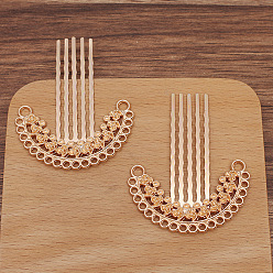 Light Gold Alloy Hair Comb Findings, with Iron Comb and Loop, Round Bead Settings, Light Gold, 61x38mm, Fit for 2mm Beads