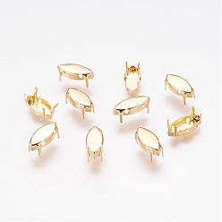 Golden Brass Sew on Prong Settings, Claw Settings for Pointed Back Rhinestone, Horse Eye, Golden, 10x5x0.23mm, Fit fot 5x10mm horse eye rhinestone cabochon